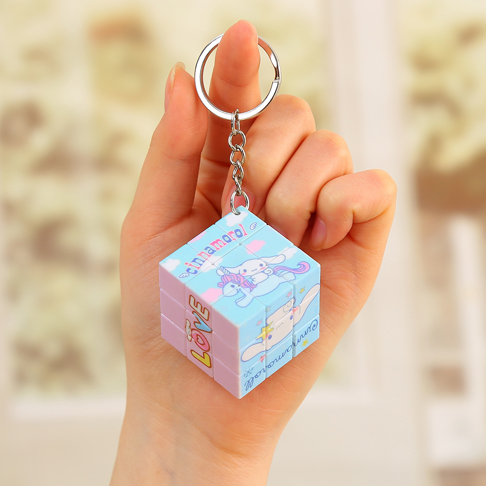 Third-Order Rubik's Cube Keychain Cartoon Small Rubik's Cube Puzzle Pressure Relief Toy Bags Car Key Ring Pendant Wholesale