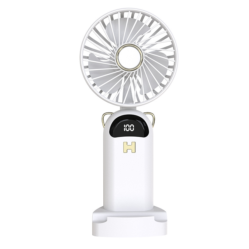 2024 New Hanging Neck Handheld Small Fan Usb Charging Handheld Folding Fan Mute Portable Digital Display Fan