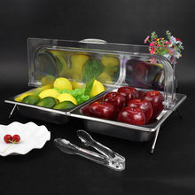 卤菜展示盘餐饮不锈钢托盘带盖长方形自助餐分格水果盘熟食凉菜架