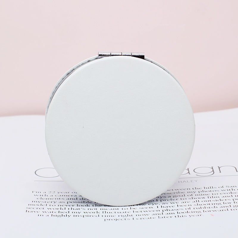 小圆镜纯白色化妆镜随身pu皮质折叠小镜子圆镜方形小皮镜礼品赠品
