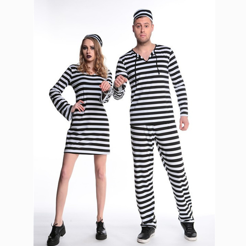 万圣节情侣黑白条纹囚服化妆舞会派对男女囚犯服装cosplay舞台装