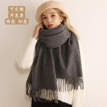 仿羊围巾女秋冬季新款纯色黄金软绒围巾围脖披肩年会大红围巾批发