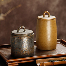 粗陶茶叶罐醒茶罐日式茶仓陶瓷密封储存罐子普洱复古茶盒包装茶具