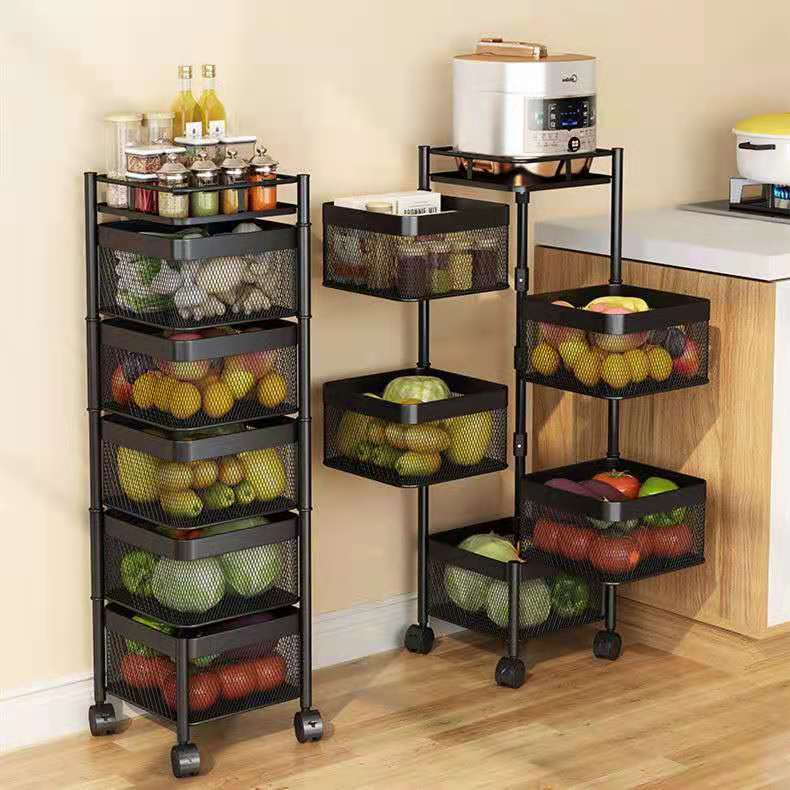 Kitchen Vegetable Rack Multi-Layer Floor round Rotatable Vegetable Basket Fruit Corner Draining Sink with Pulley