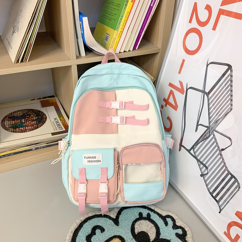 Schoolbag Girl Ins Junior High School Backpack 3 to Grade Five, Grade Six Cute Spliced Elementary School Studebt Backpack Middle School Student