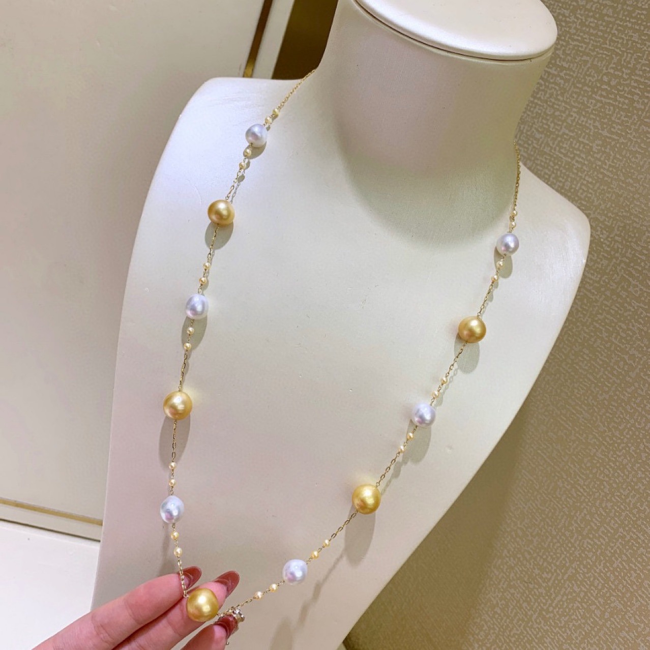 混色间隔满天星珍珠项链 天然淡水珍珠混彩白金珍珠长款链毛衣链