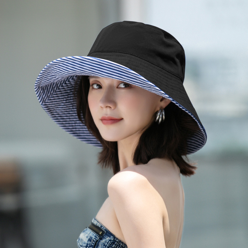 Bucket Hat Women's Big Brim Barbie Hsu's Same Style Sun Hat UV Japanese Style Artistic UV Sun Protection Hat Foldable Korean Style