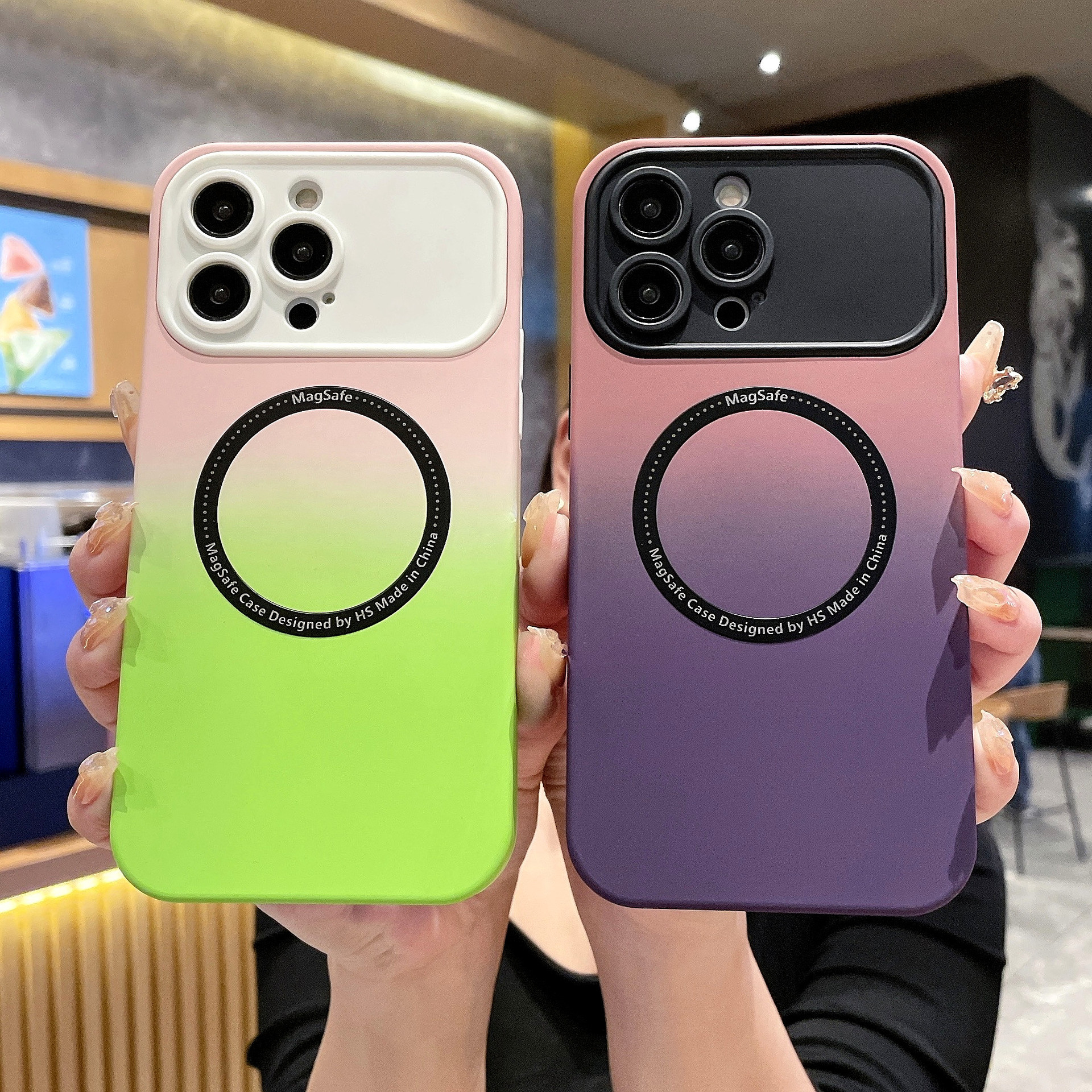 适用iphone14pro渐变大视窗手机壳 二合一磁吸苹果13撞色保护套11