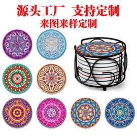 源头厂家软木隔热垫汽车杯垫热转印圆形餐垫定制防滑吸水陶瓷杯垫