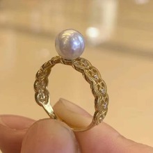 18K金蕾丝款钻石戒指日本海水珍珠akoya7-8mm正圆强光无瑕手饰