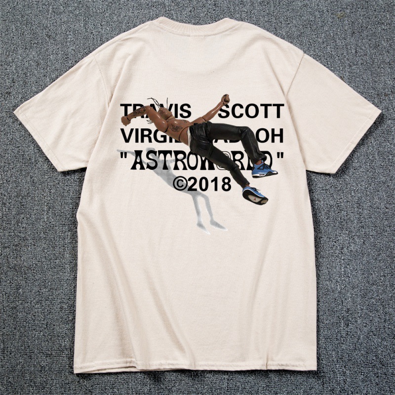 说唱歌手travis scott virgil abloh aj1联名ts鬼脸反倒钩短袖t恤