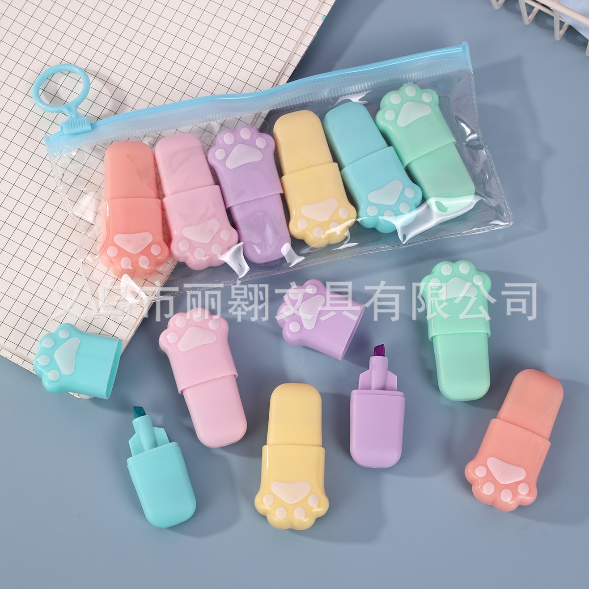 aolu 6pcs cute cartoon cat claw mini highlighter set student color key marker pen wholesale