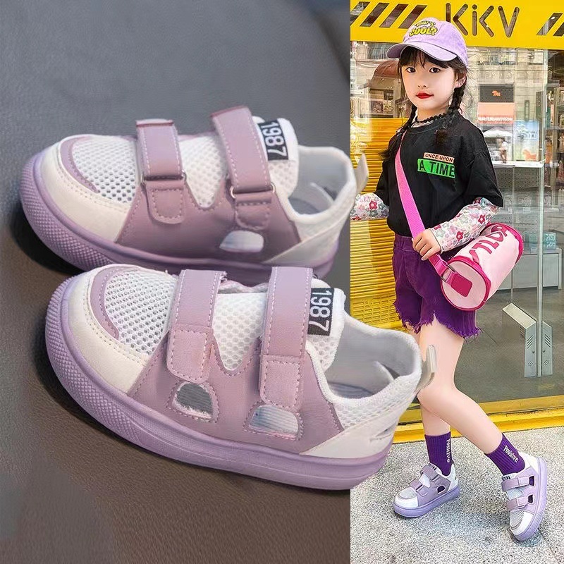 girls‘ shoes 2024 summer new hollow-out boys‘ sports sandals breathable summer children‘s closed toe single mesh shoes
