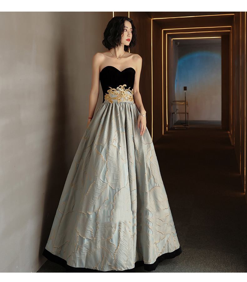 抹胸晚礼服2021新款主持人黑色气质优雅长款连衣裙宴会礼服公主裙