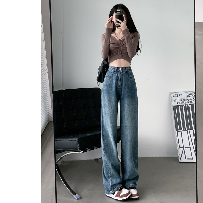 Straight Jeans for Women 2023 New Internet Hot Loose Version Wide-Leg Pants Straight Slim Fit Look Straight Leg High Street