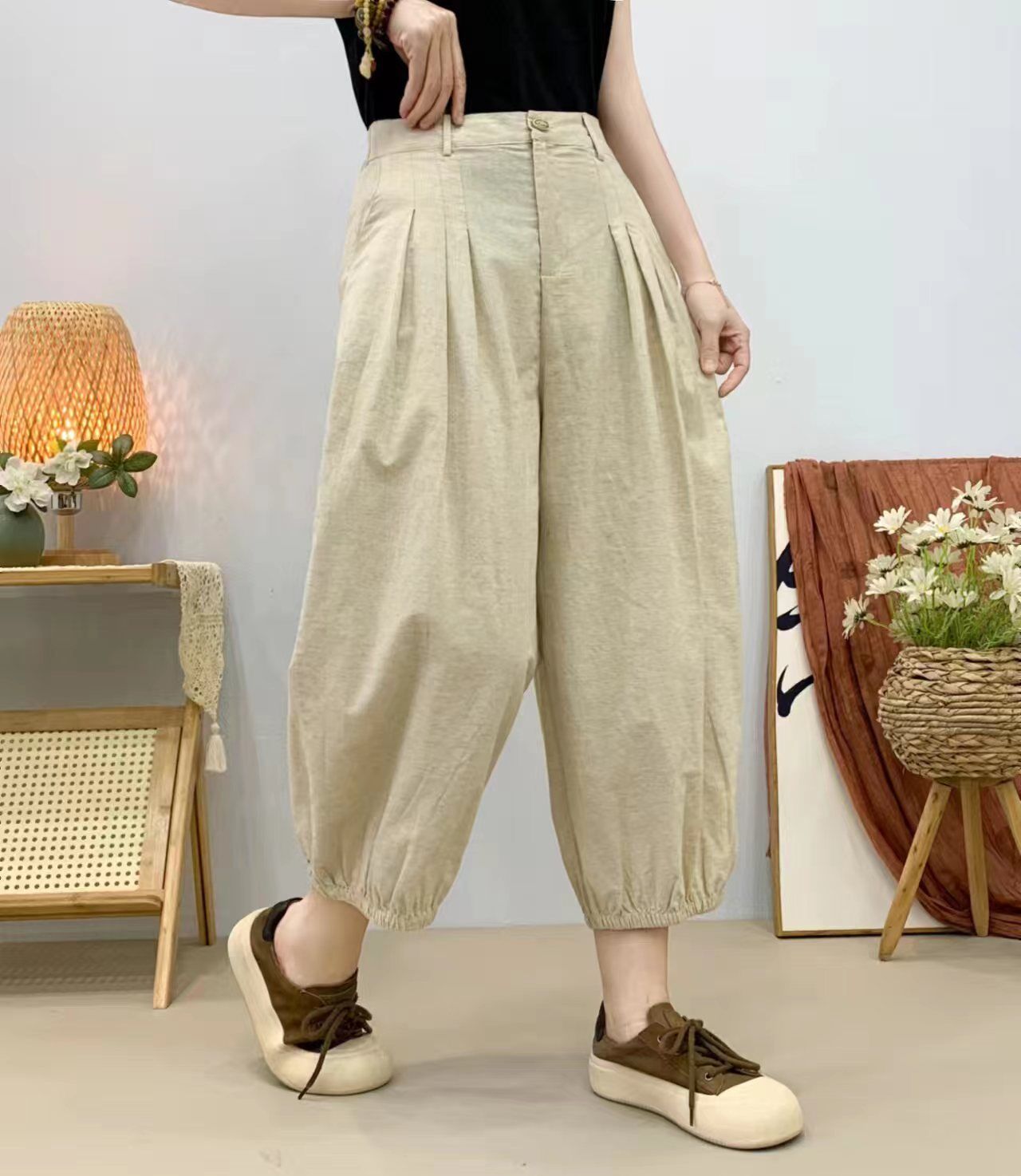 纯色灯笼裤 2024夏季新款 显瘦大码休闲裤女复古百搭宽松裤子2425