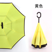 厂家直售直杆反向伞礼品反光条印花双层C型免持汽车外贸长柄雨伞