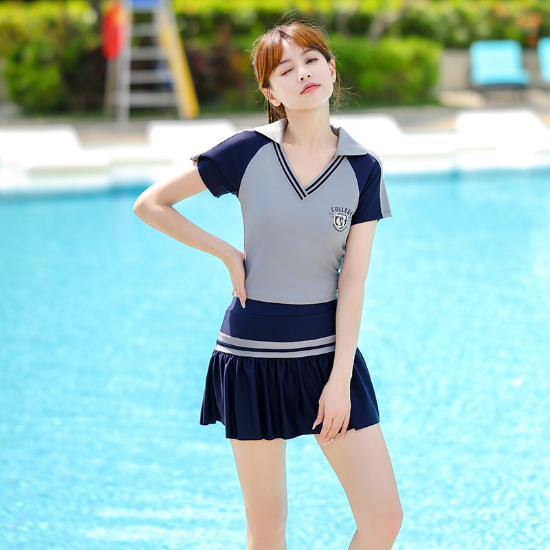 泳衣女2024新款保守分体裙式大童初中生微胖女孩遮肉游泳馆专用