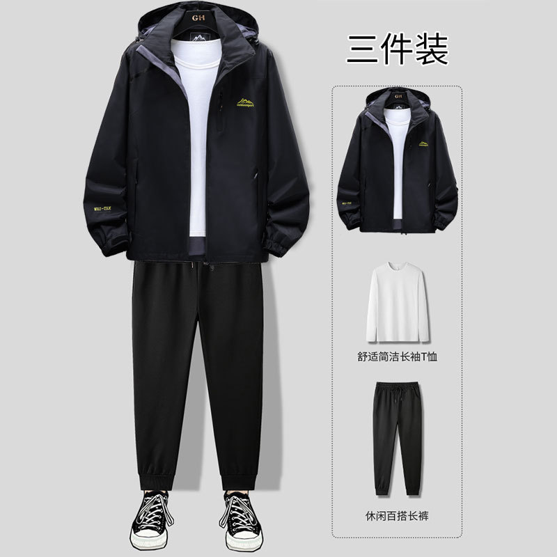 男士运动套装休闲春秋季2021新款痞帅男装潮流一套搭配帅气三件套