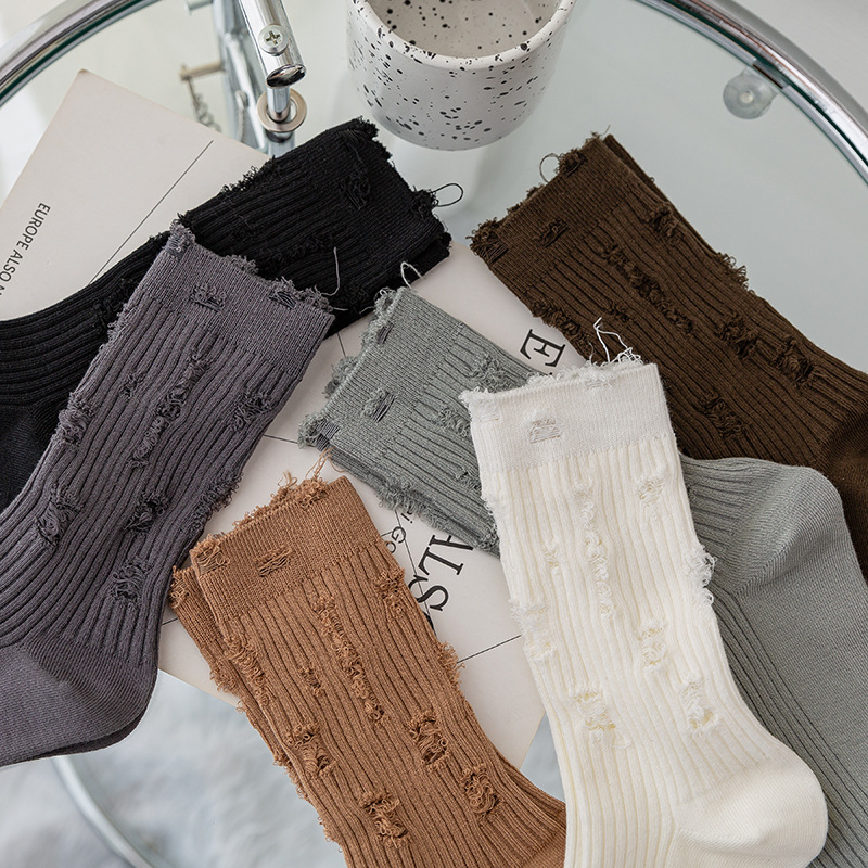 破洞袜子女长筒袜春秋棉袜网红外穿超火ins潮个性乞丐中筒洞洞袜