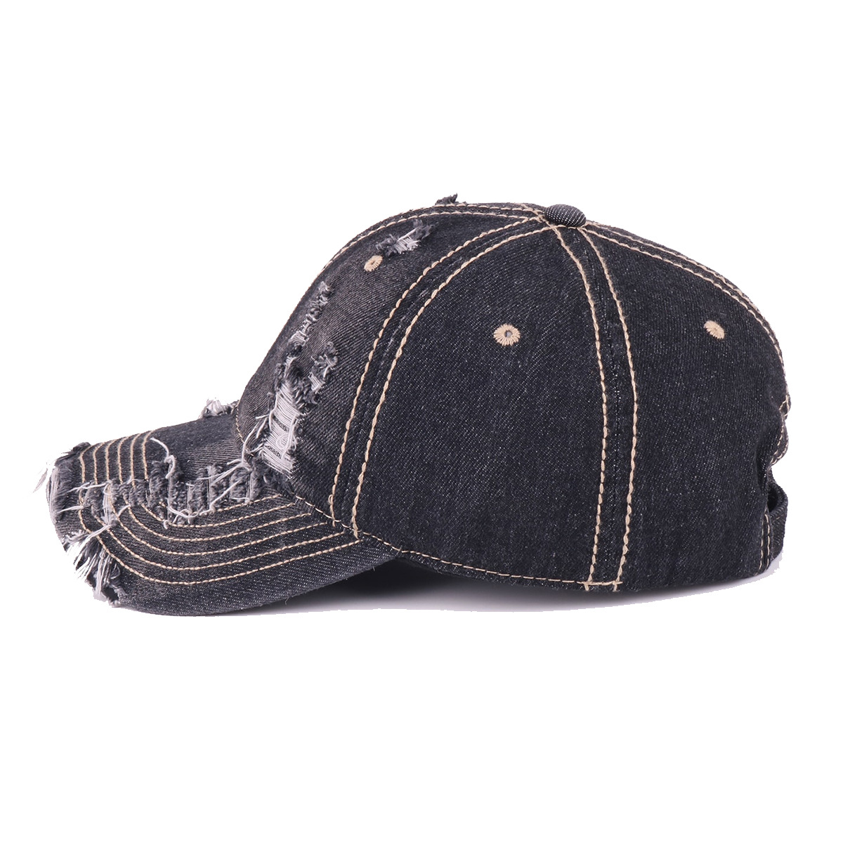 2024 New Cotton Denim with Hole Baseball Cap High Quality Denim Washed Distressed Sun-Poof Peaked Cap Wholesale