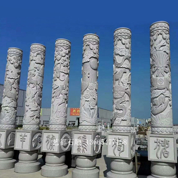 石雕浮雕龙柱滚龙柱盘龙柱华表图腾柱十二生肖二十四孝文化柱厂家