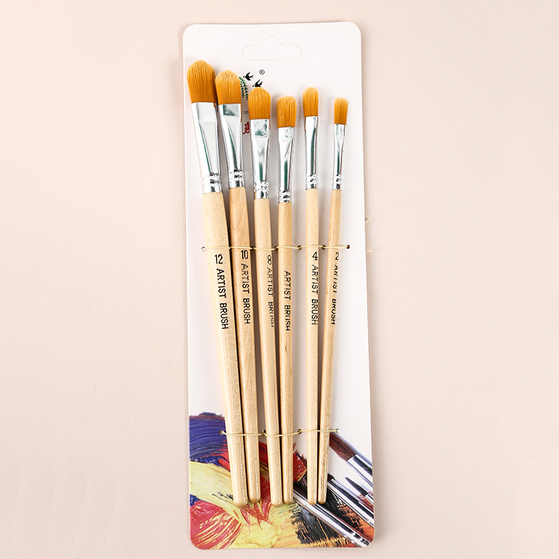 6 Pcs Nail round Nylon Brush Student Only Pen Factory Straight Hair Combination Brush Oil Painting Watercolor Painting Pen Set