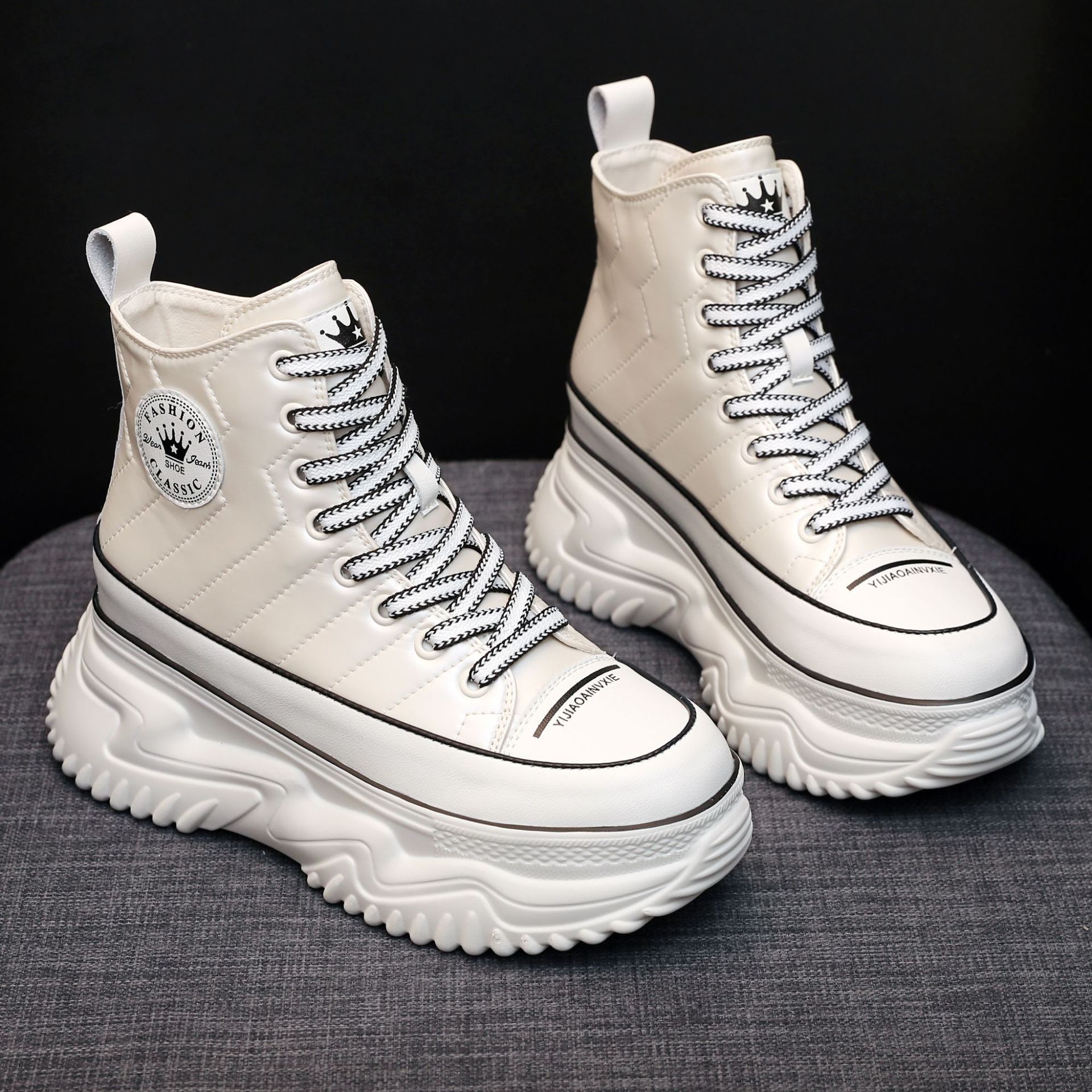 厚底女鞋2022秋季内增高小白鞋休闲松糕鞋学生板鞋7cm运动高帮鞋