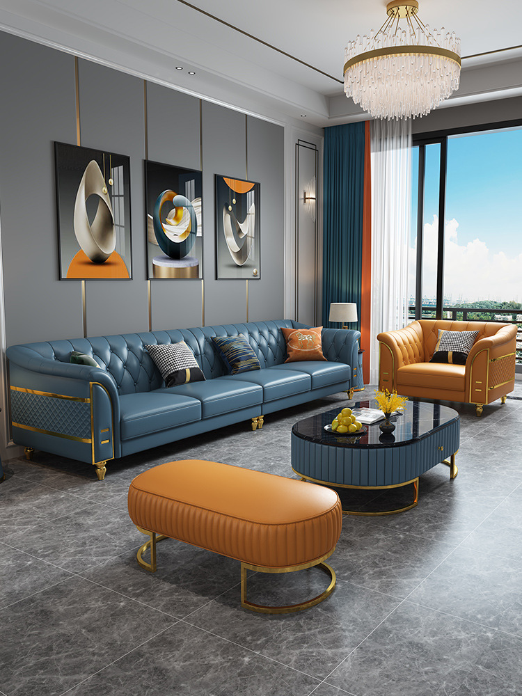 轻奢真皮沙发客厅新款现代简约奢华高端小户型家具组合直排四人位