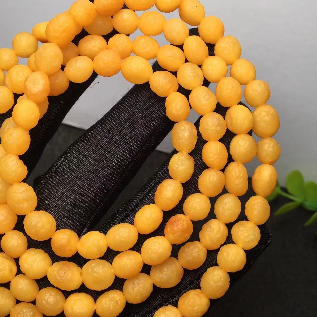 琥珀蜜蜡海漂籽108佛珠项链多圈手链蜡质浓郁