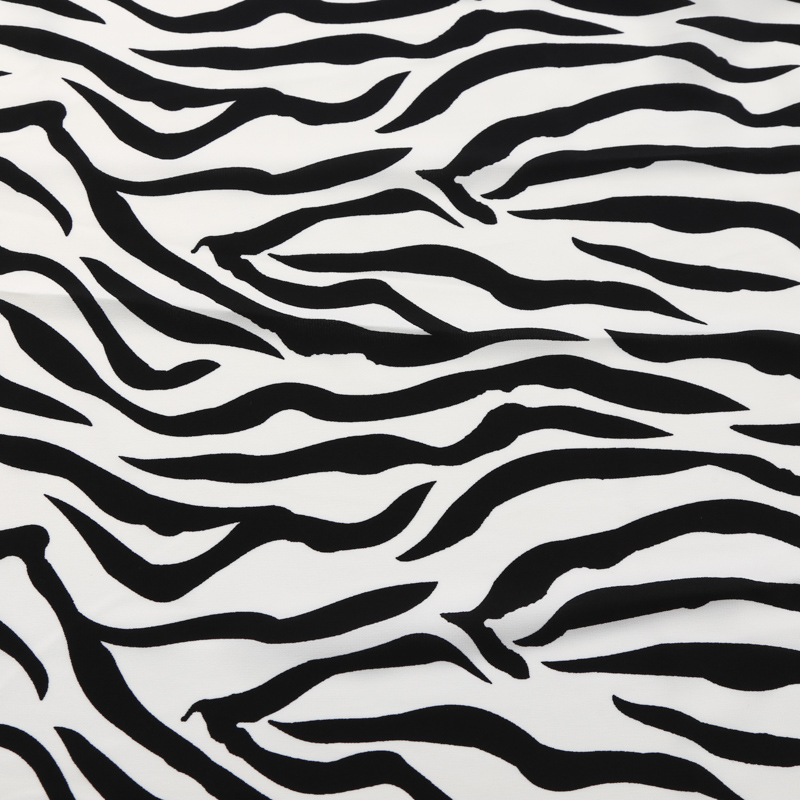 破卡平纹缎印花欧美风斑马纹黑白雪纺印花连衣裙衬衫裤子印花面料
