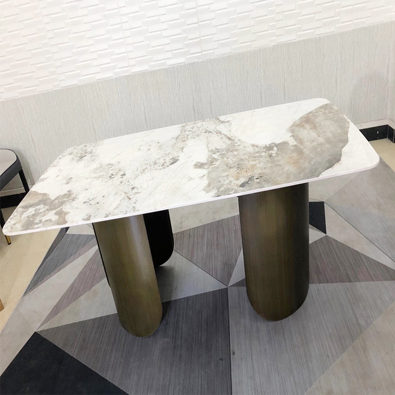 餐厅大理石餐台脚意式岩板桌腿轻奢极简不锈钢桌脚 餐台桌腿厂家