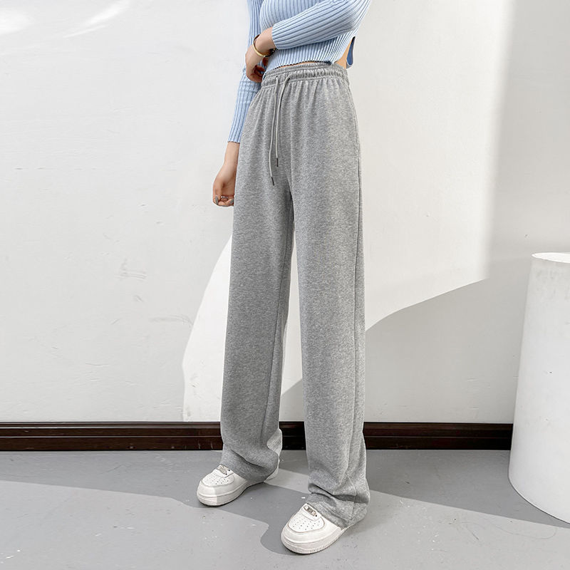 大码运动裤灰色新款春秋女宽松休闲直筒拖地裤弹力垂感百搭阔腿裤