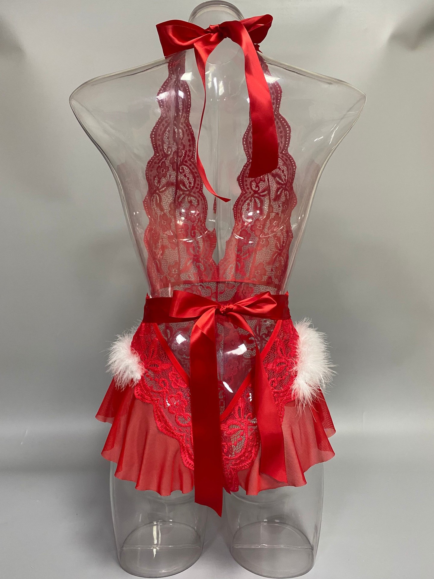 ebay货源情趣内衣性感波浪花边v领连体衣圣诞装情趣圣诞节制服装