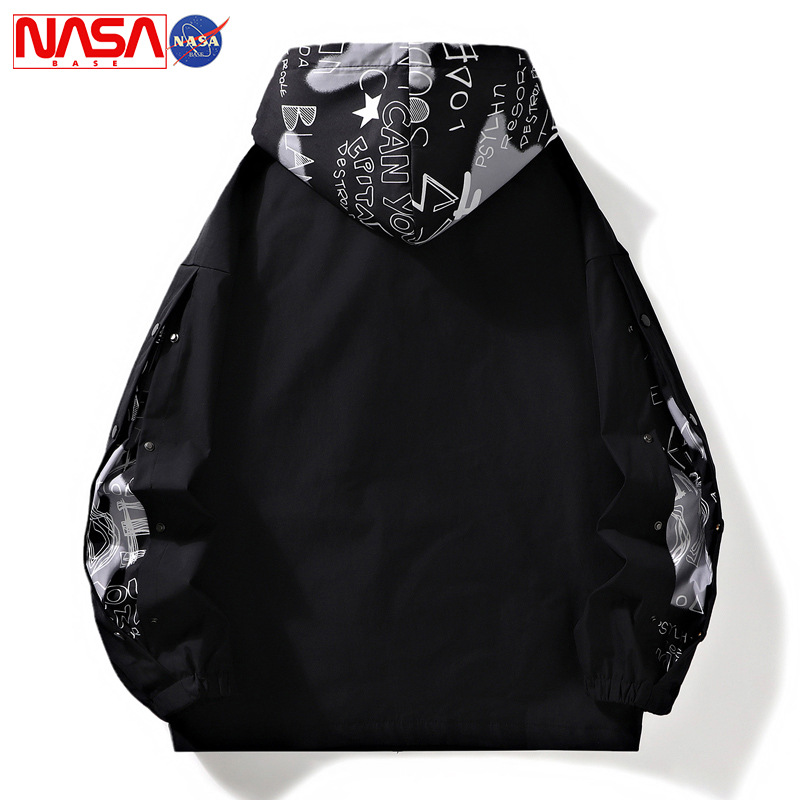 NASA New Men's Spring and Autumn Casual Jacket Youth Hong Kong Style Trendy Brand Fake Two-Piece Hooded Jacket Men's Jacket