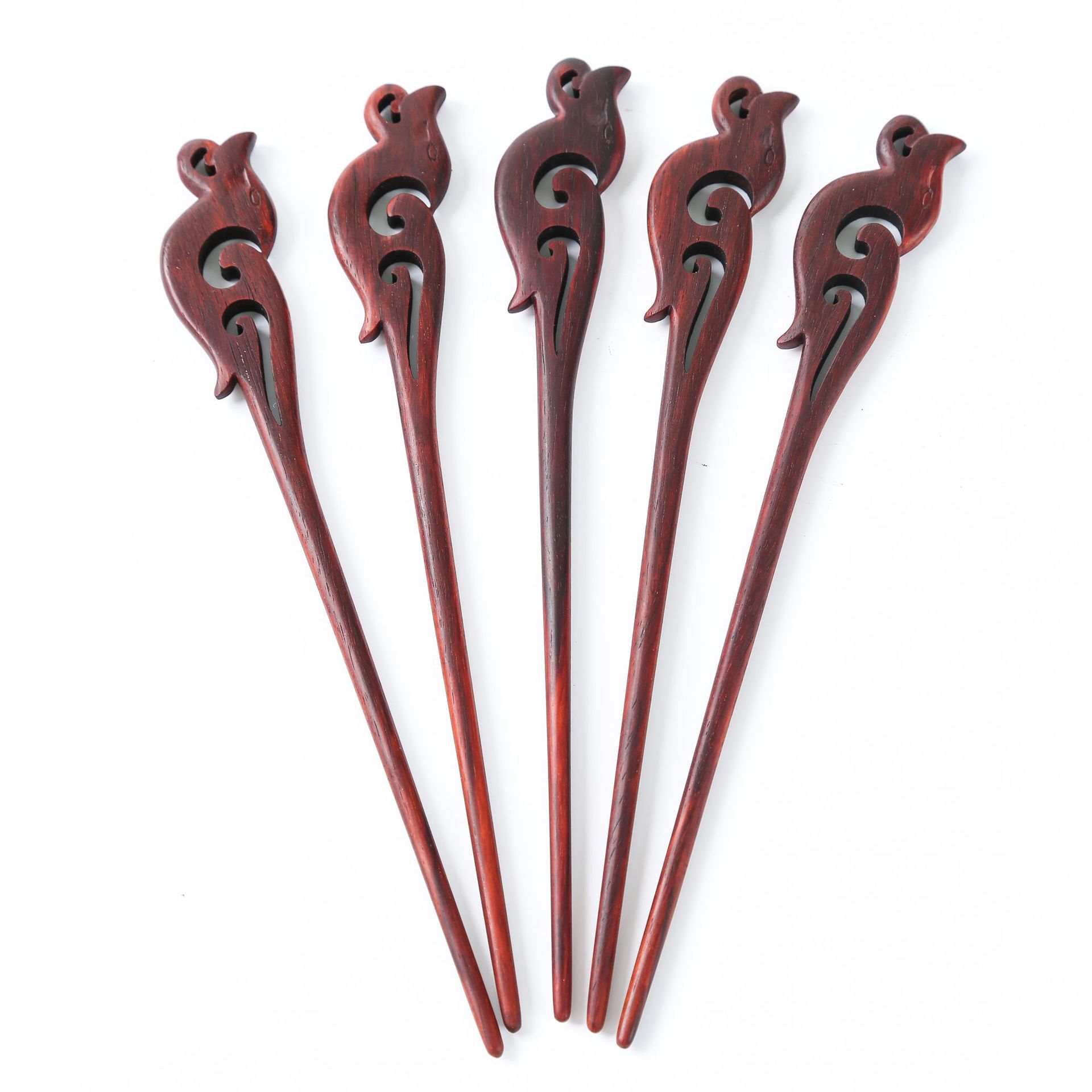 小叶紫檀复古发簪古风实木质檀木中国风汉服头饰凤冠簪子一件代发