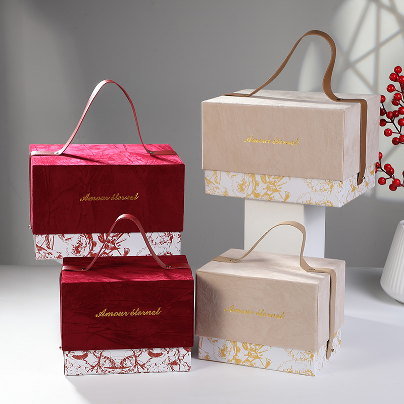 欧式丝绒结婚伴手礼盒婚庆方形喜糖空盒ins风轻奢手提礼品包装盒
