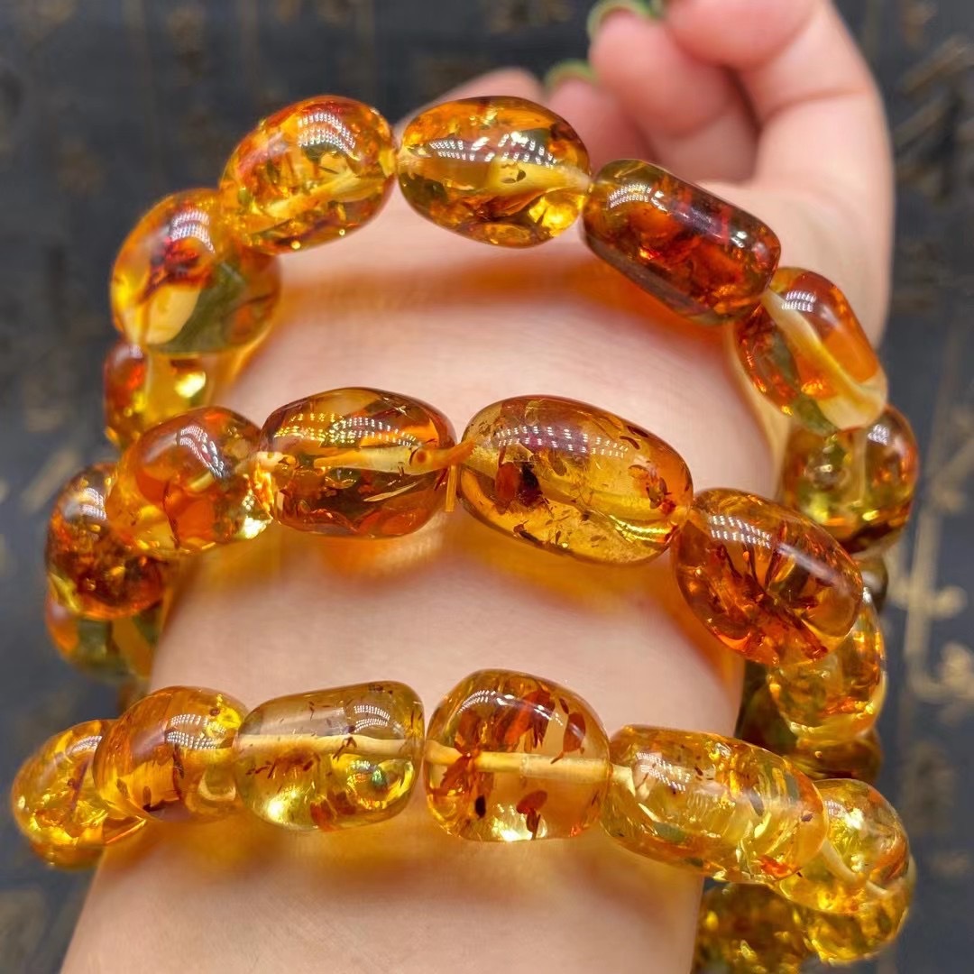 天然琥珀蜜蜡手链花珀随形珠单圈手串形状饱满花景清晰男女款手链