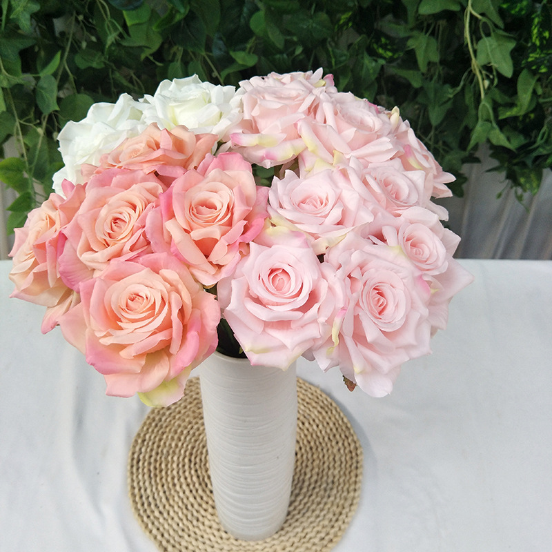 Curling Large Rose Perianth Raw Silk Artificial Flowers Wedding Photography Background Flower Wall Road Lead Artificial Rose Wholesale