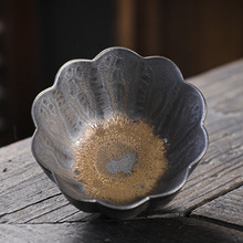 粗陶小茶杯主人杯单个家用日式复古鎏金铁锈釉陶瓷功夫茶具品茗杯