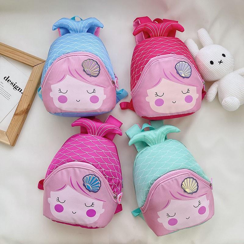 Children's Bags Korean Style Nylon Cartoon Cute Mermaid Backpack 3-6 Years Old Kindergarten Backpack Casual Small Bags