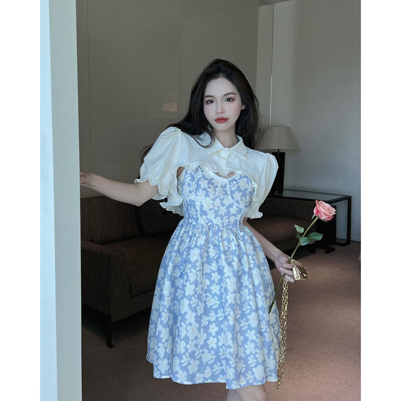碎花吊带连衣裙女2022夏季新款法式甜美温柔风少女感收腰蓬蓬裙