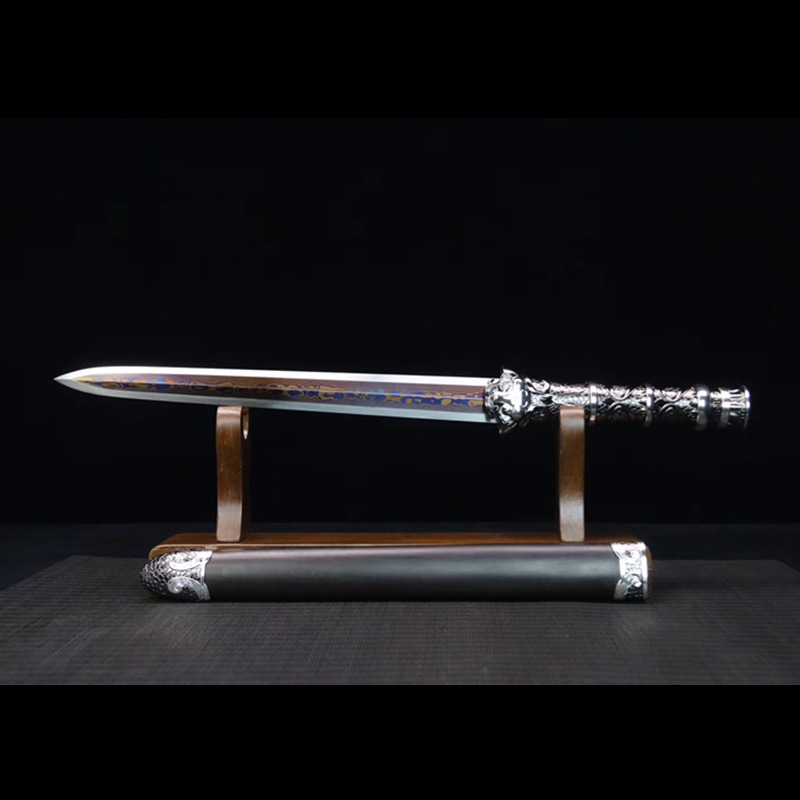 厂家批发龙泉市刀剑 乌木百炼花纹钢锻打 中式传统宝剑一体长短剑