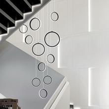 现代简约复式楼中空大厅灯具北欧创意个性客厅别墅楼梯长吊灯圈圈