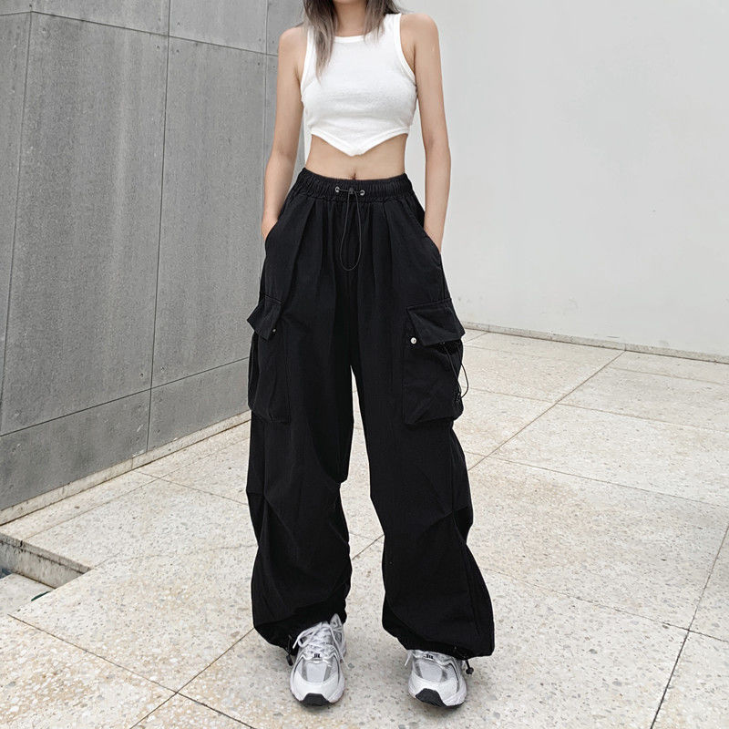 American Retro Workwear Casual Pants Women's Summer All-Matching Straight Draping Ankle-Tied Pants Loose Wide Leg Pants Ins