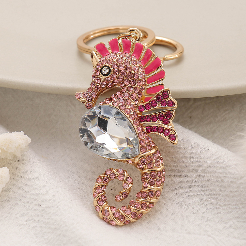 Marine Animal Series Ornaments Diamond-Embedded Cute Seahorse Keychain Pendant Metal Cartoon Creative Small Gift Wholesale