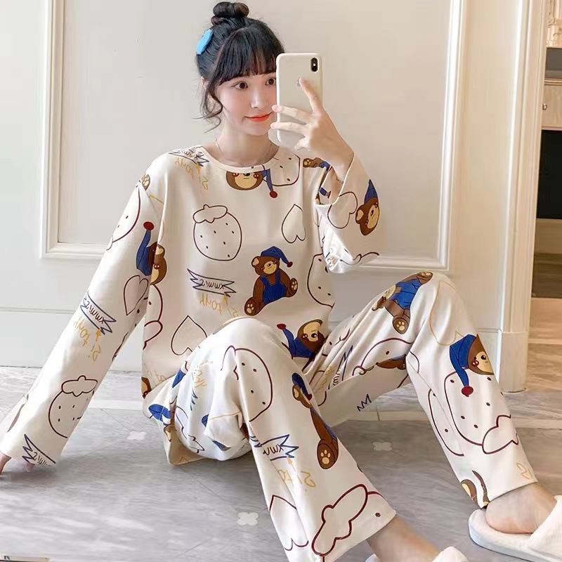 Best Selling Style in Indonesia Pajamas Women's Long Sleeve Loose Cartoon Homewear Suit