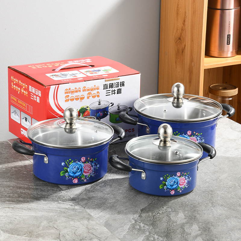 Cross-Border Supply Pot Set Stainless Steel Soup Pot Three-Piece Set Southeast Asia Color Soup Pot Induction Cooker Gift Pot Set