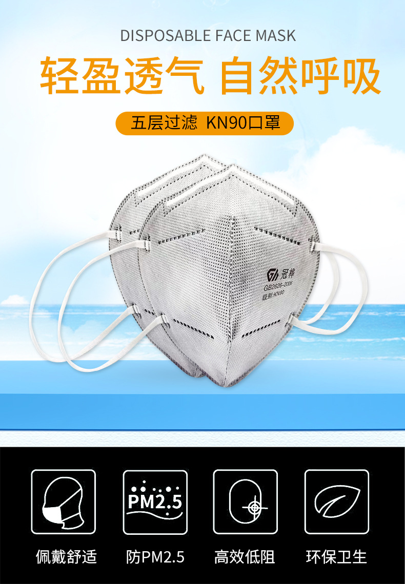 冠桦8860s活性炭口罩五层kn90防护防工业粉尘装修打磨透气防异味