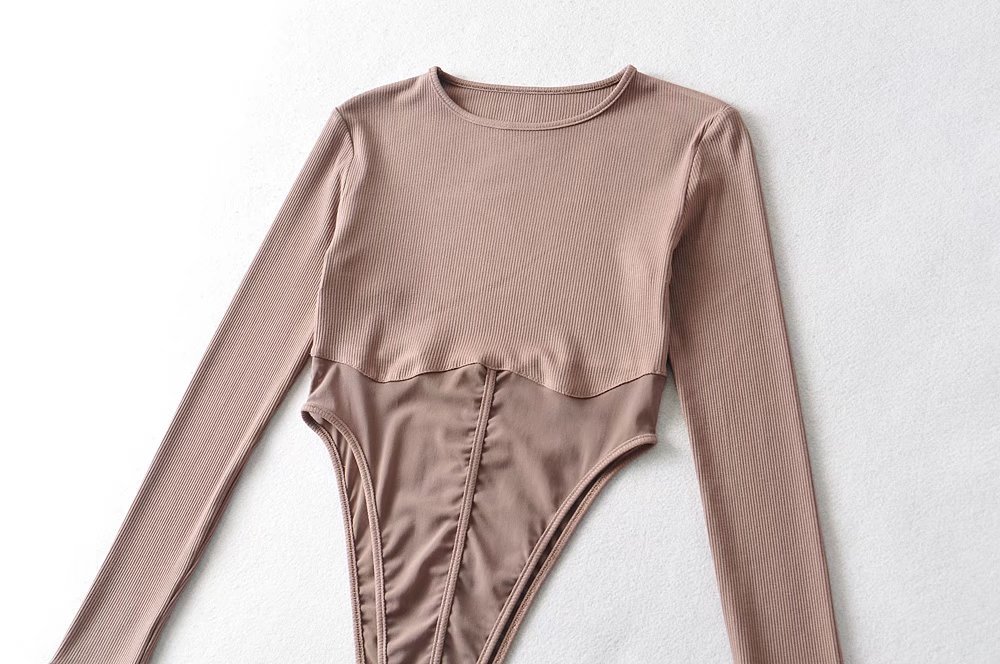 辣妹性感网纱连体衣欧美风女装新款透视拼接长袖开档连体裤